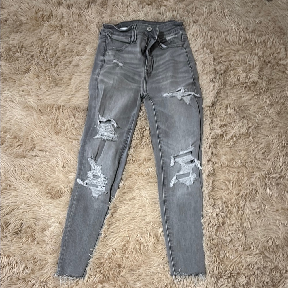 American Eagle Outfitters Gray Skinny Distressed Jeans